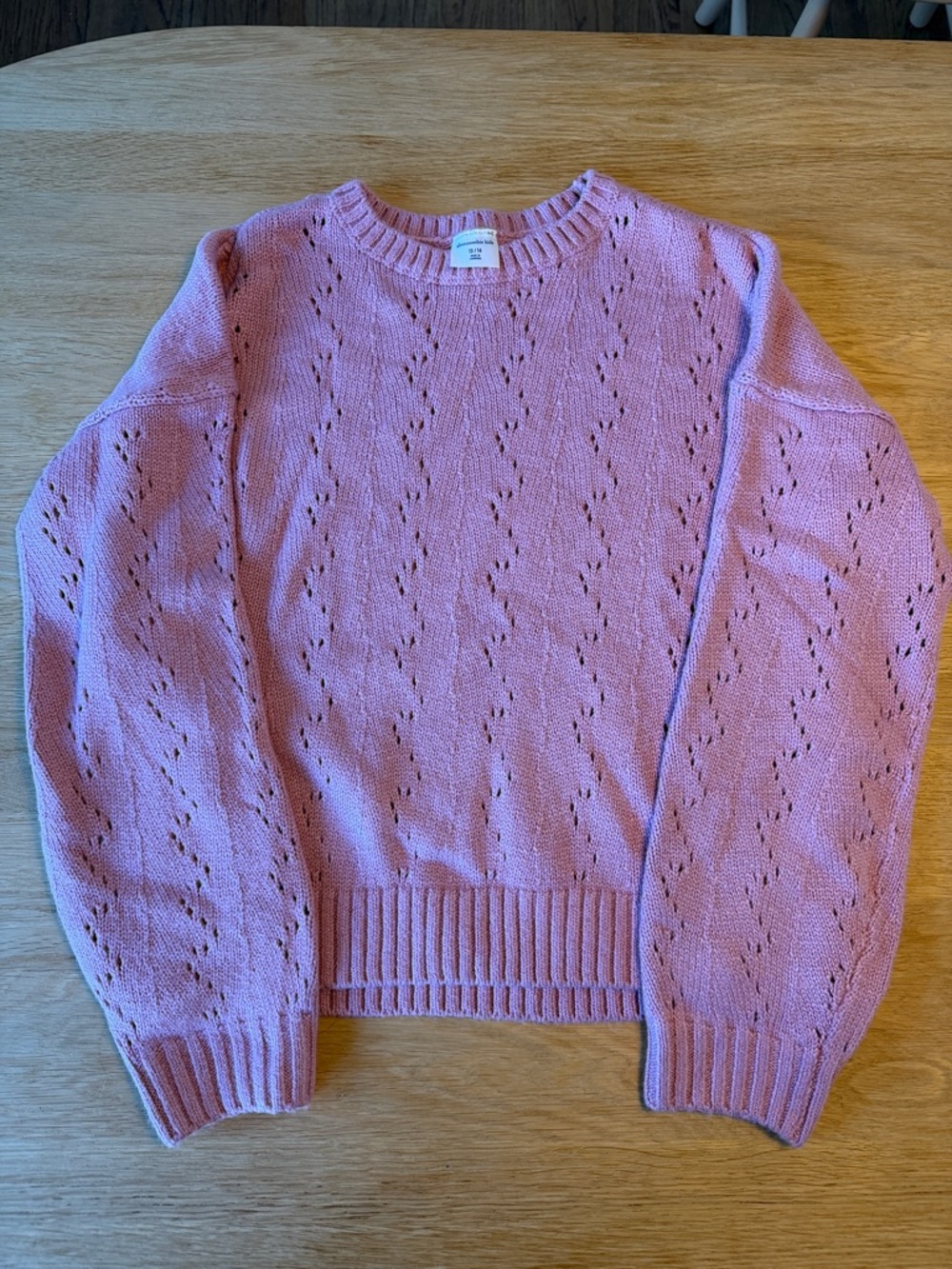 abercrombie kids Pink Eyelet Knit Crewneck Sweater